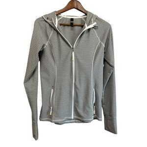 Striped Workout‎ Full Zip Hoodie With Thumb Holes Athleisure Top